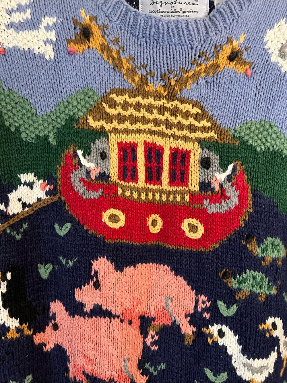 Vintage Maximalist Novelty Noah's Ark Chunky Hand Knit Tunic Sweater - Picture 5 of 10